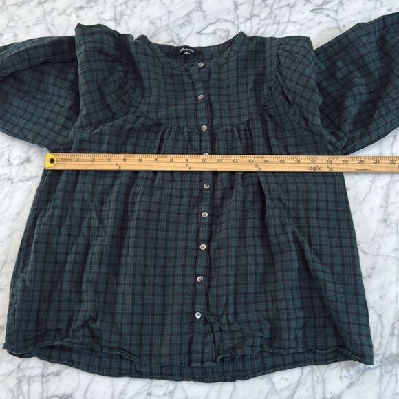 MADEWELL Plaid Balloon-Sleeve Peasant Top Sz M - Picture 4 of 9